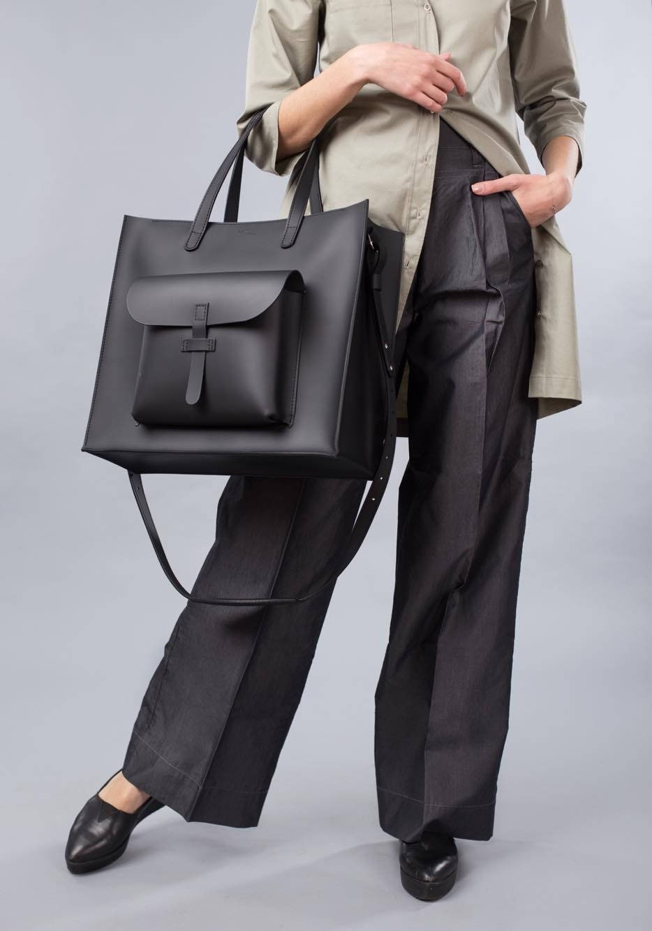 Black Bag For Women - Leather Work Tote Tote Personalized -Black