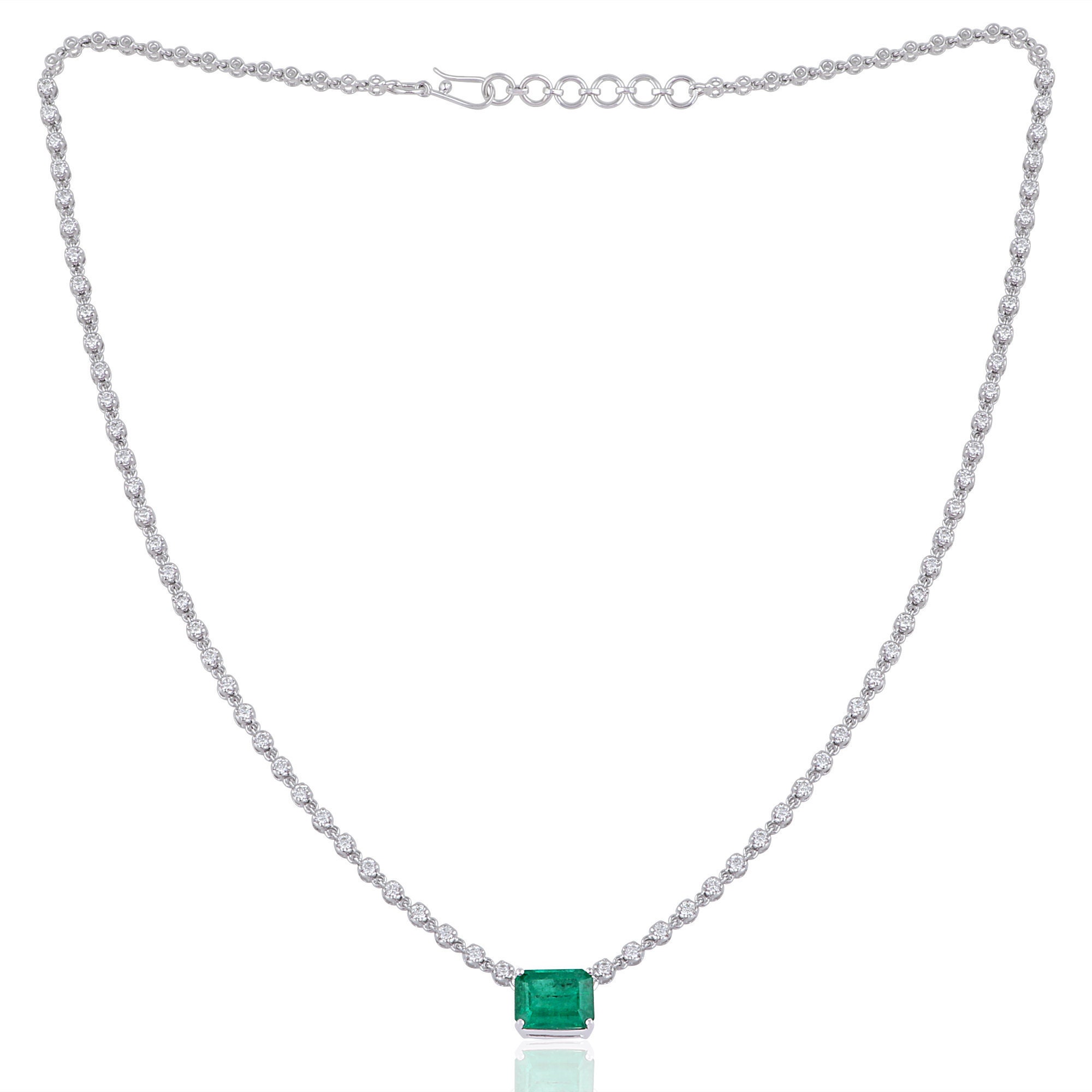 On Sale Diamond Gemstone Pendant/Natural 2.86 Ct Emerald Cut Zambian Necklace Round 14K White Gold Wedding Jewelry