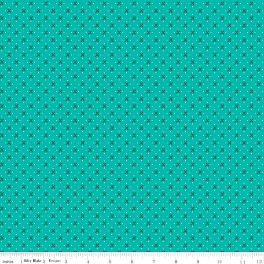 Tone On Teal Xs Fabric, Riley Blake Granny Chic Kisses C8512 Lori Holt, Blender Quilt Fabric By The Yard, 100% Cotton