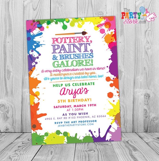 Painting Pottery Birthday Invitation, Art Invite, Digital Printable Party Artist Invitation Girls