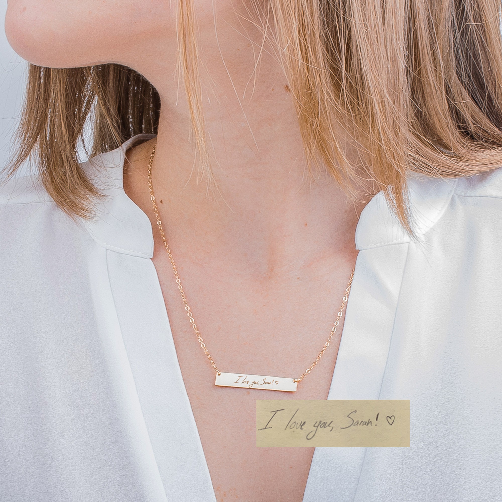 Signature Necklace, Personalized Jewelry, Actual Handwriting Custom Keepsake Drawing Bar Necklace