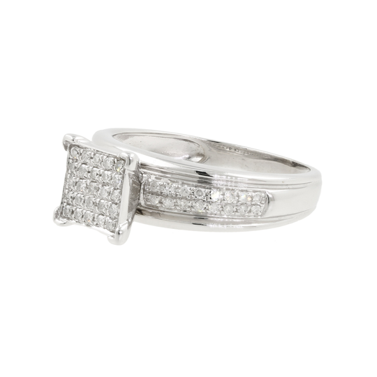 Contemporary Modern 10K White Gold Micro Pave Diamond Engagement Ring