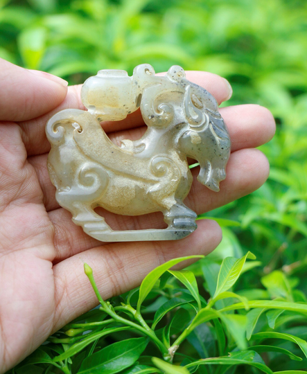 Antique Chinese Ram Natural Green Jade Art Deco