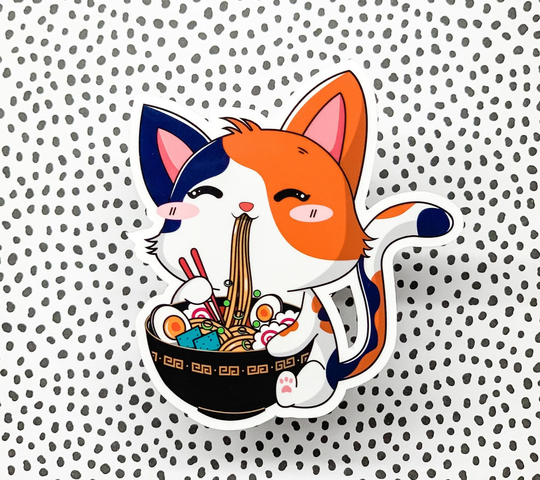 Ramen Cat Kitty Die Cut Sticker - Waterproof I Love Stickers For Water Bottles Laptops