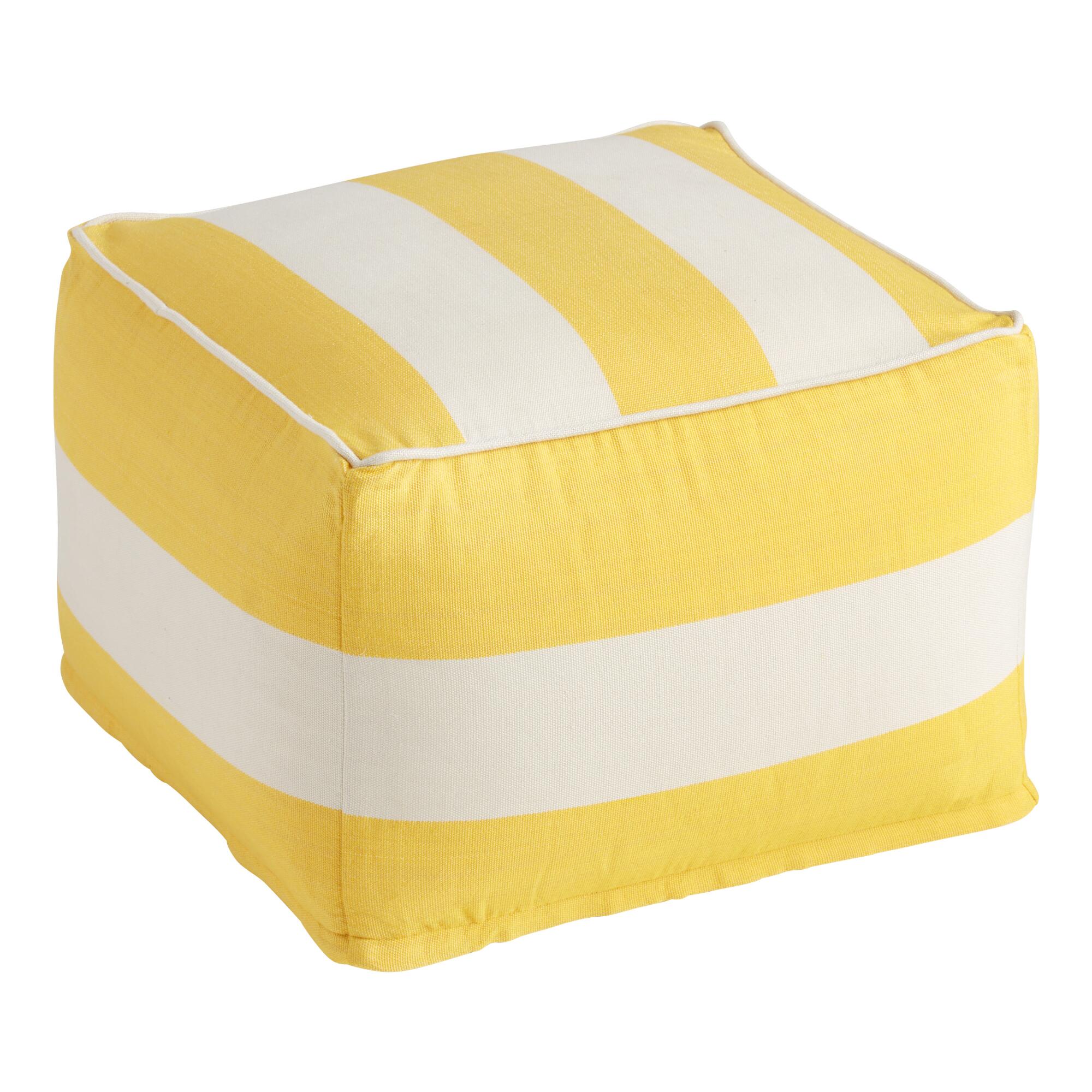 White And Yellow Awning Stripe Indoor Outdoor Patio Pouf - Polyester by World Market