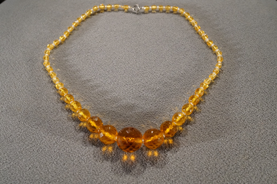 Vintage Tennis Design Necklace Multi Round Graduating Amber Art Glass Bead Deco Style Classic Collectable #2480