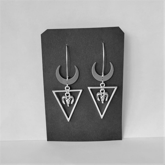 Hypoallergenic Long Dangles With Aries Ram & Half Moons