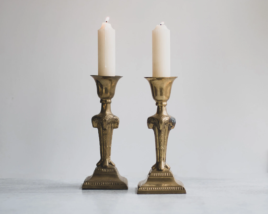 Pair Of Vintage Brass Ram Candle Sticks With Square Base | Holders Modern Farmhouse Wedding Decor