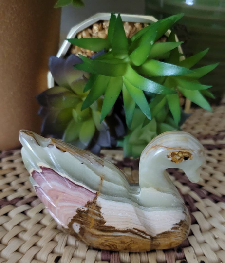 Small Vintage Marble Onyx Swan Decorative Stone Home Decor Book Shelf