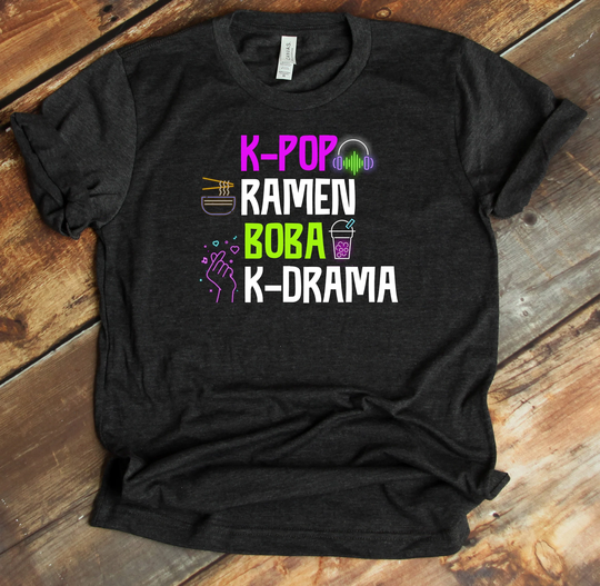 K-Pop Lover Shirt - Korean Ramen Boba Bubble Tea K-Drama Neon