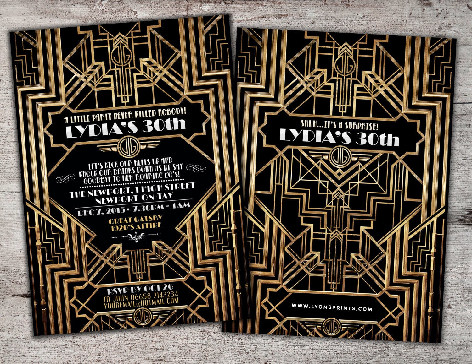 Great Gatsby Birthday Invitation, Roaring 20's, Hollywood Film Theme Party Invite. Black & Gold Glam Printable Digital Invite, Glam