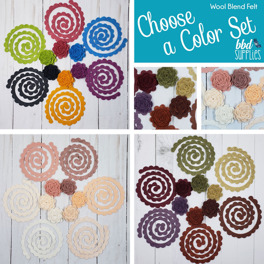 Wool Blend Felt Flowers | 12 3D Small Rolled Cabbage Rose| Pick A Color Set Diy Unassembled
