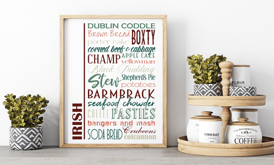 Ireland Food Sign Poster | Traditional Irish Dishes Multiple Sizes & Colors Unframed Matte Paper Print