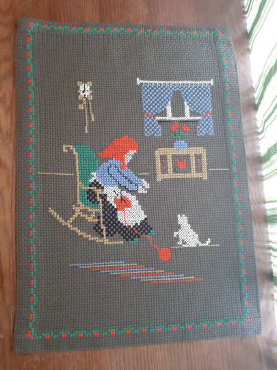Vintage Cross Stitch Grandma Tapestry Hand Embroidery Wall Hanging Tapestry Knit Rug Knitting Scene Art | 6