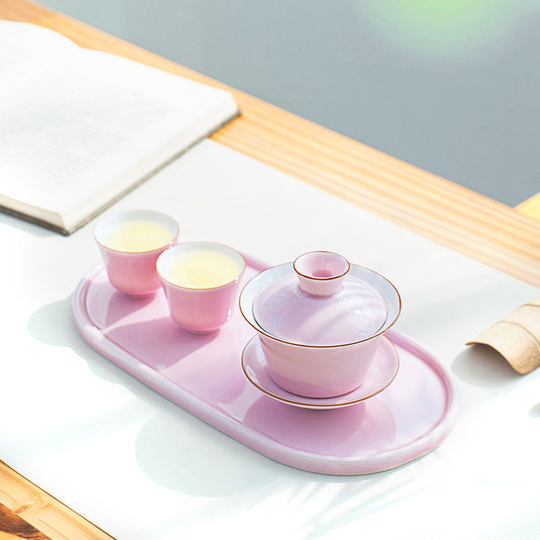 Oriental Pink Minimalist Gaiwan Tea Set | Teapot Cups House Warming Gifts Kungfu Art Tureen