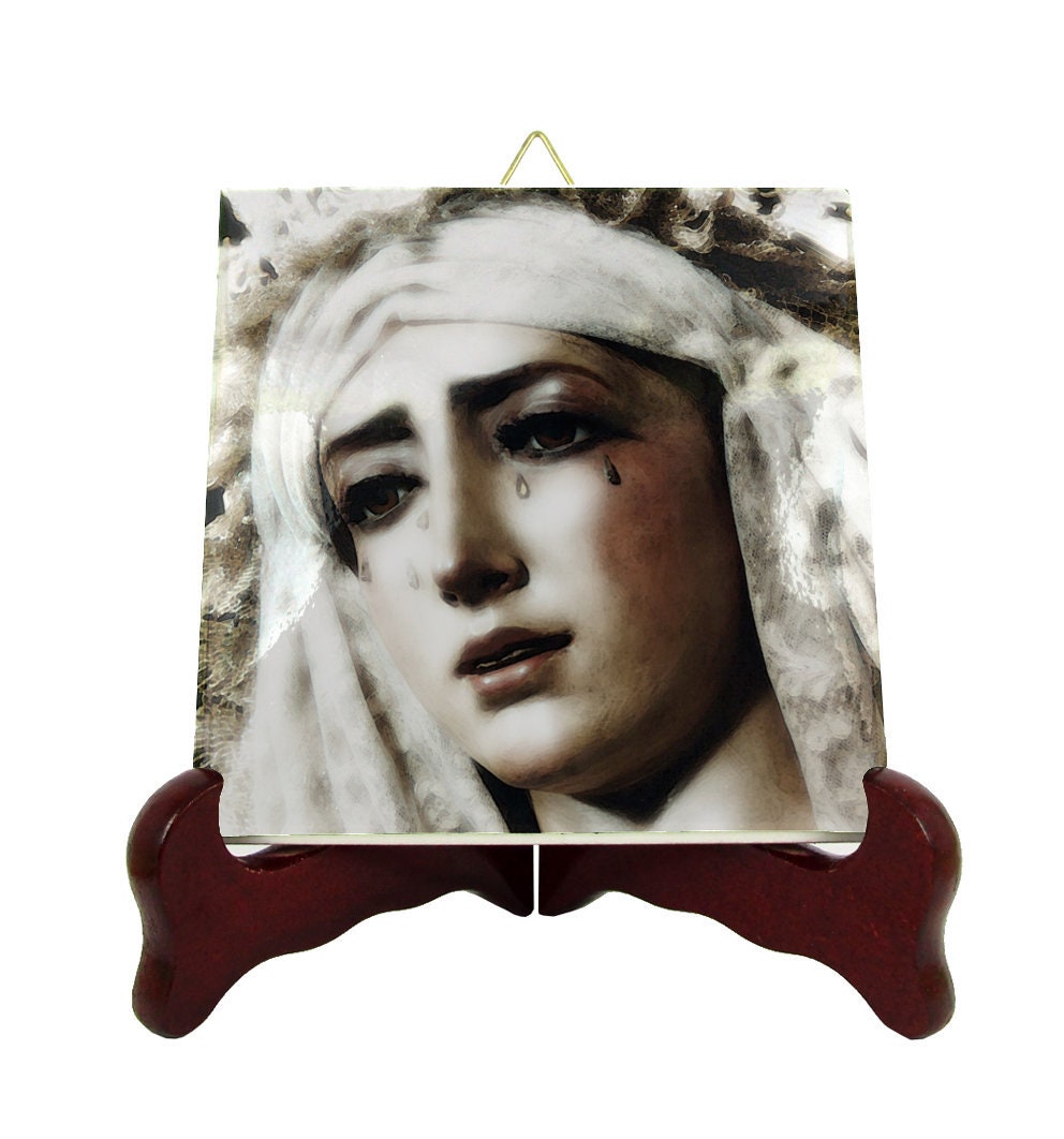 Catholic Gifts - Holy Mary Of The Sweet Name Seville Religious Icon On Tile Virgin Plaque Sorrows