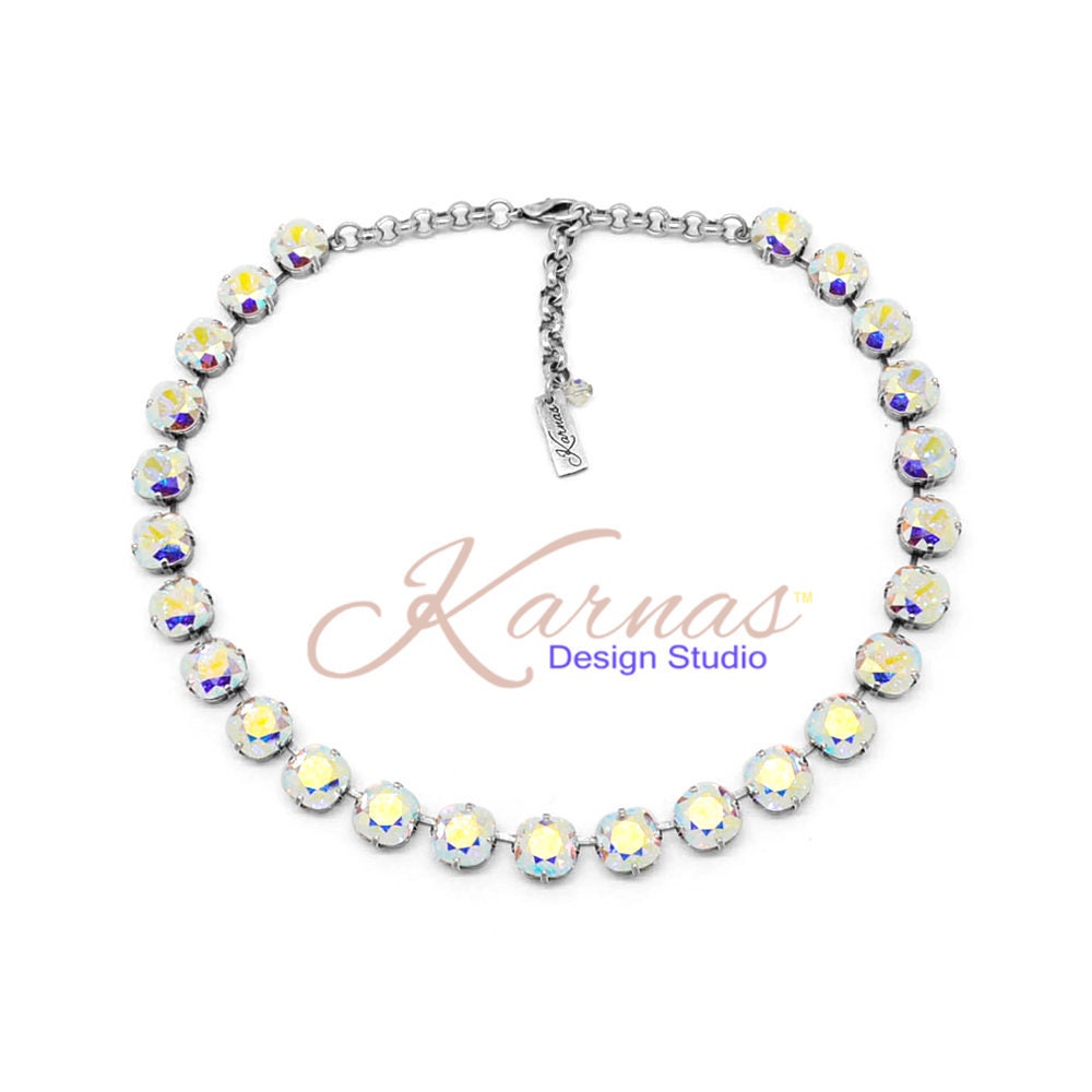 Iridescent Crystal Ab 10mm Square Cushion Cut Necklace Made With Crystal Antique Silver Karnas Design Studio Free Shipping