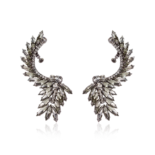 Ear Cuff Earrings, Cuff, Warp, Climber, Statement Gray Boho Crystal Ear Cuff Gift
