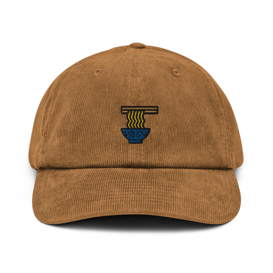Ramen Noodles Corduroy Hat, Handmade Embroidered Dad Cap - Multiple Colors