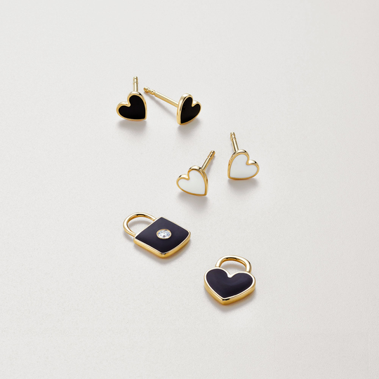 Black Enameled Heart Earrings | Pair