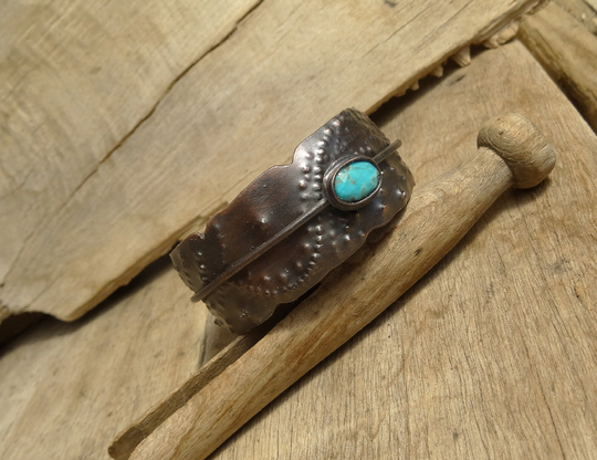 Experimental Copper Turquoise Cuff, Rustic Jewelry, Ooak Gift For Her, Him, Lover, Friend