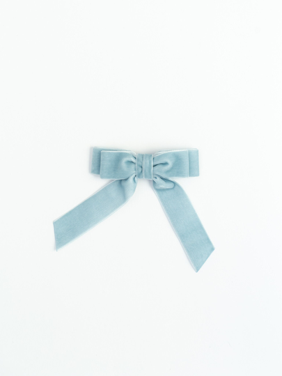 Powder Blue Velvet Hair Bow Short Tail French Barrette | Grace & Grandeur Marie