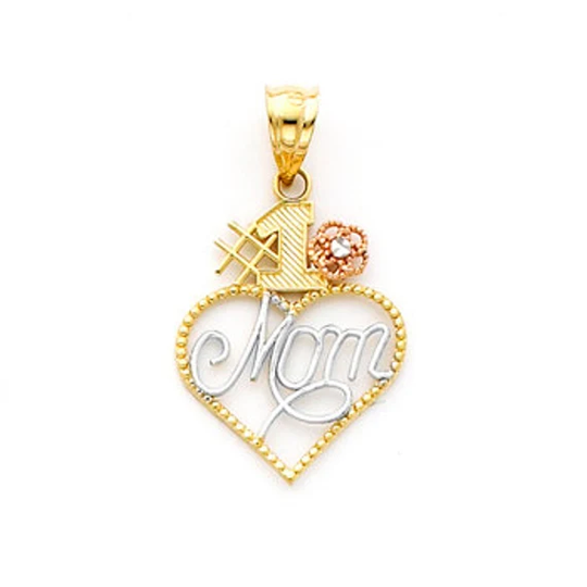 14K Gold Tricolor Mom. 1 Mom Heart Charm
