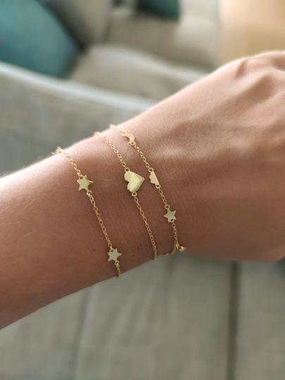 Gold Dainty Bracelet, Minimalist Heart Star Bracelet For Women, Set, Armabnd Gold, Set