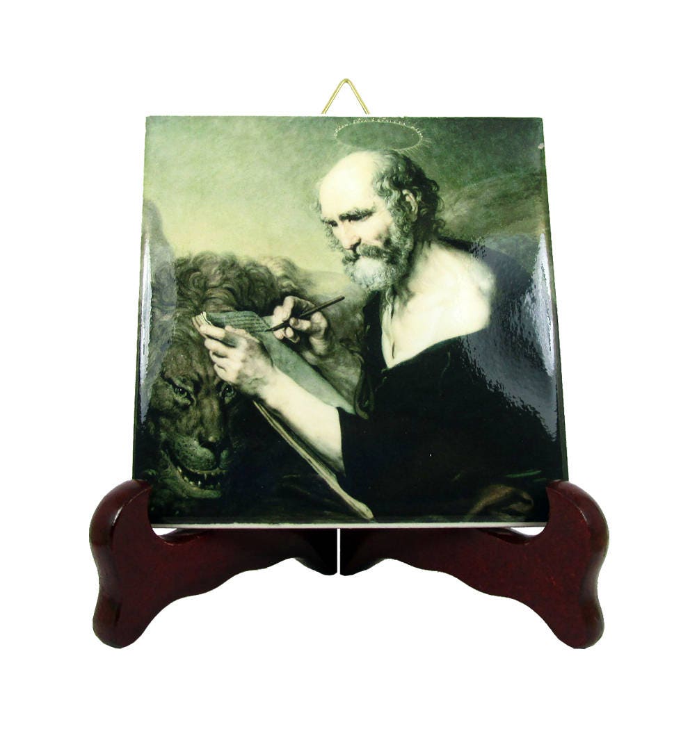 Saint Mark The Evangelist - Saints Serie Icon On Ceramic Tile Handmade in Italy St Patron Saint Of Barristers