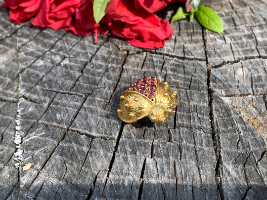 Gold Ladybug Brooch, Ruby Ladybug, Pendant, Lady Bug