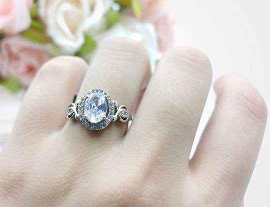 1.20 Carat Oval Art Deco Wedding Engagement Bridal Ring Diamond Simulate Vintage 925 Sterling Silver Anniversary Halo Choose Your Color