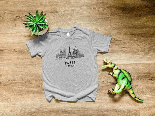 Paris Skyline, Kids Tri-Blend T-Shirt, Boy's Tee, Comfortable Funny Gift, Shirts With Sayings, Royal Blue Or Heather Gray