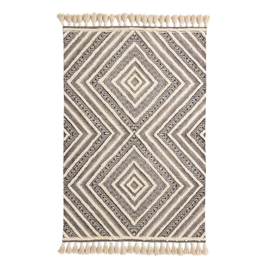 Black and Ivory Tufted Diamond Area Rug - Cotton by World Market
