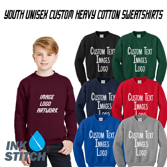 Ink Stitch Youth Custom Heavy Blend 18000B Crewneck Sweatshirts Long Sleeve Tees - 7 Colors