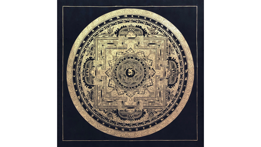 32x32 Inch Mater Quality Black & Gold Round Mandala Thangka