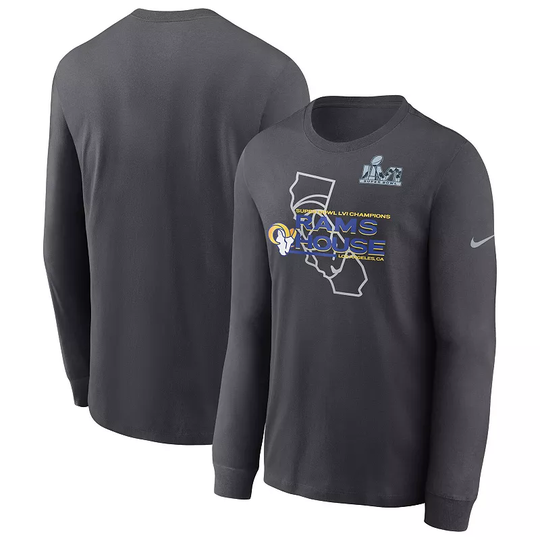 Men's Nike Anthracite Los Angeles Rams Super Bowl LVI Champions Hometown Long Sleeve T-Shirt, Size: Large, Grey