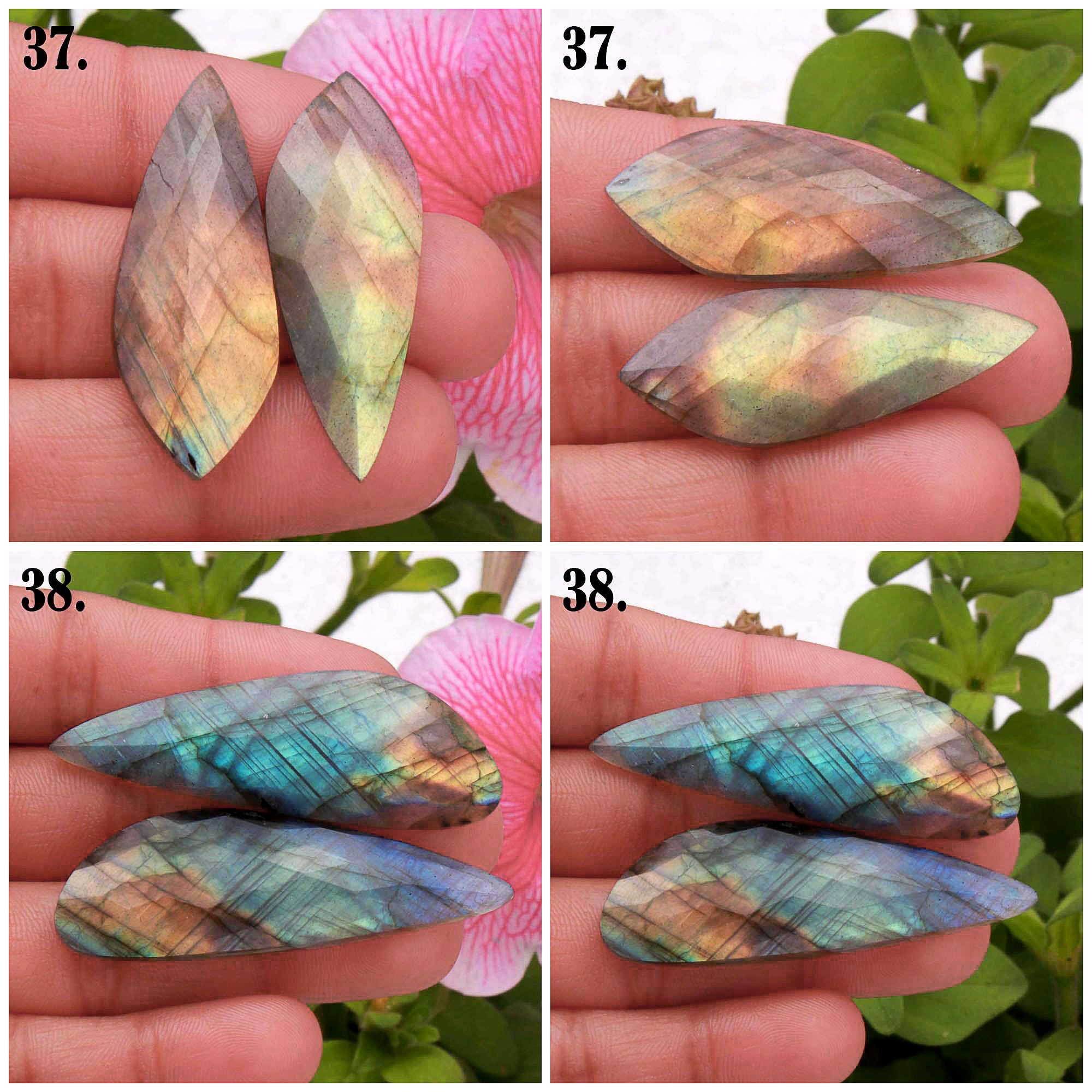 Natural Labradorite Pairs Earrings, Rose Faceted Cut, Multi Gemstone, Blue Stone, Matching Pair, Finding