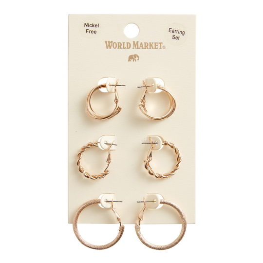 Gold Textured Twisted Hoop Earrings 3 Pack by World Market