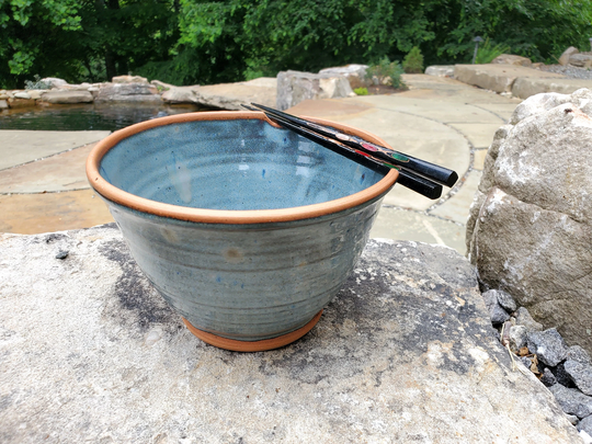 Huge Noodle Bowl Or Ramen With Chopstick Rests in Slate Blue - Made To Order
