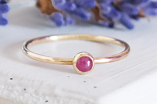 Ruby Ring, Solid 9Ct Gold Promise Natural Gemstone July Birthstone, Stacking Band
