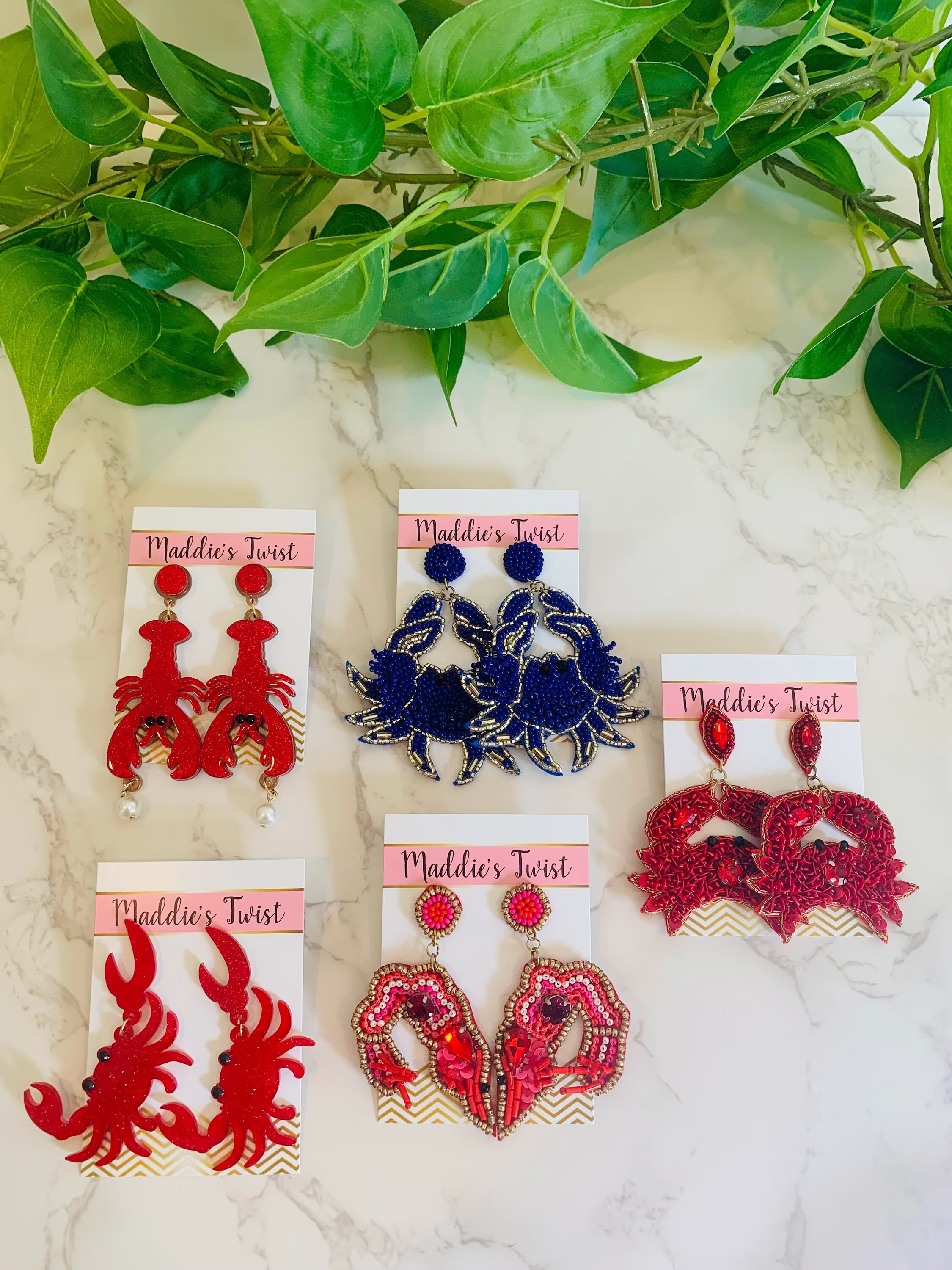 Beaded Seafood Earrings, Crab Shrimp Resin Lobster Crawfish Earrings