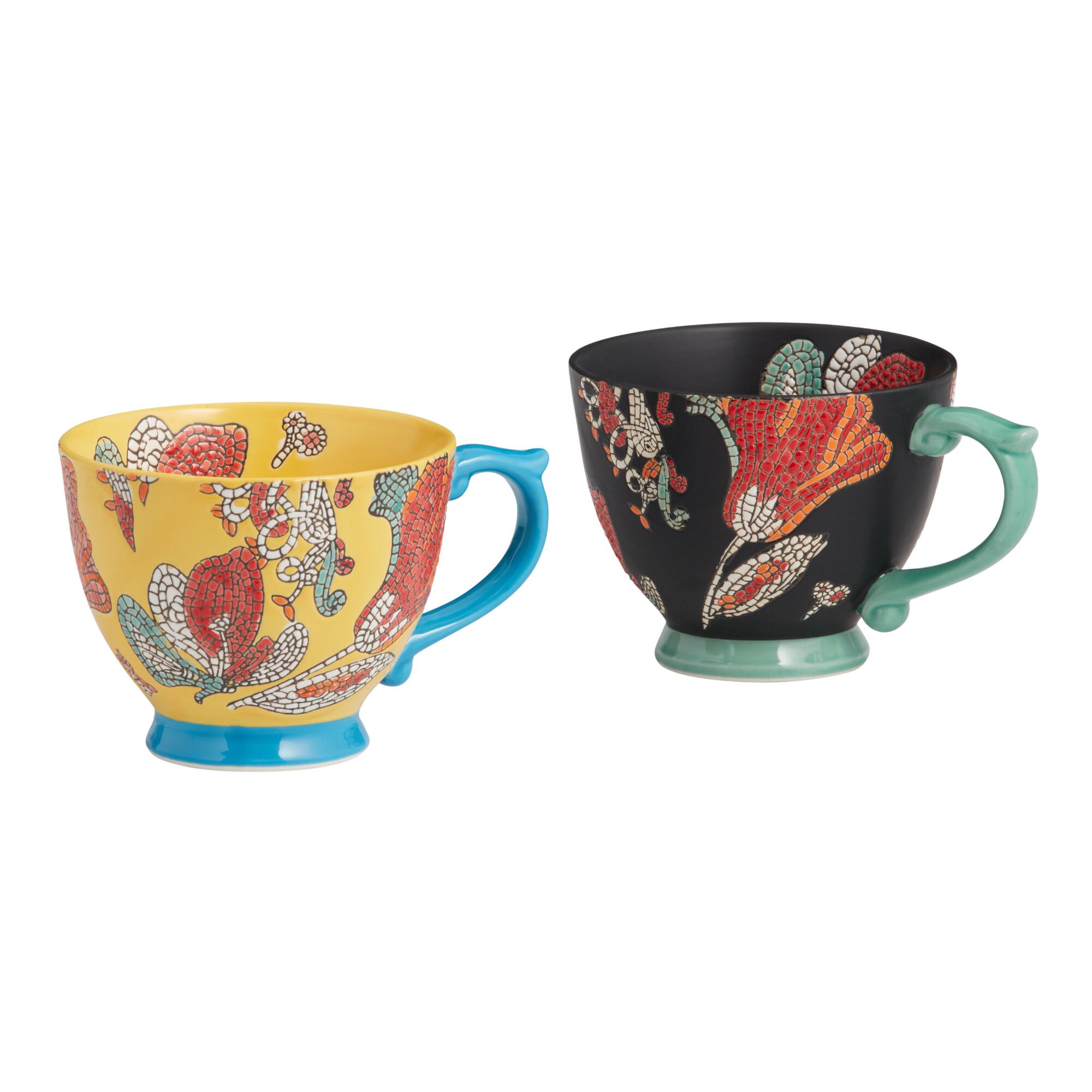 Hand Painted Floral Mosaic Mugs Set Of 2 by World Market