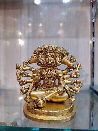 Hanuman Statue - 10 cm Brass Panchmukhi, Ram Bhakt Sculpture For Altar Temple Devotee Of Rama A Powerfull God