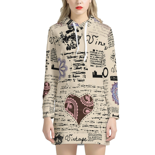 Women's Special Blend Hooded Sweatshirt Dress, Vintage Style, Made To Order