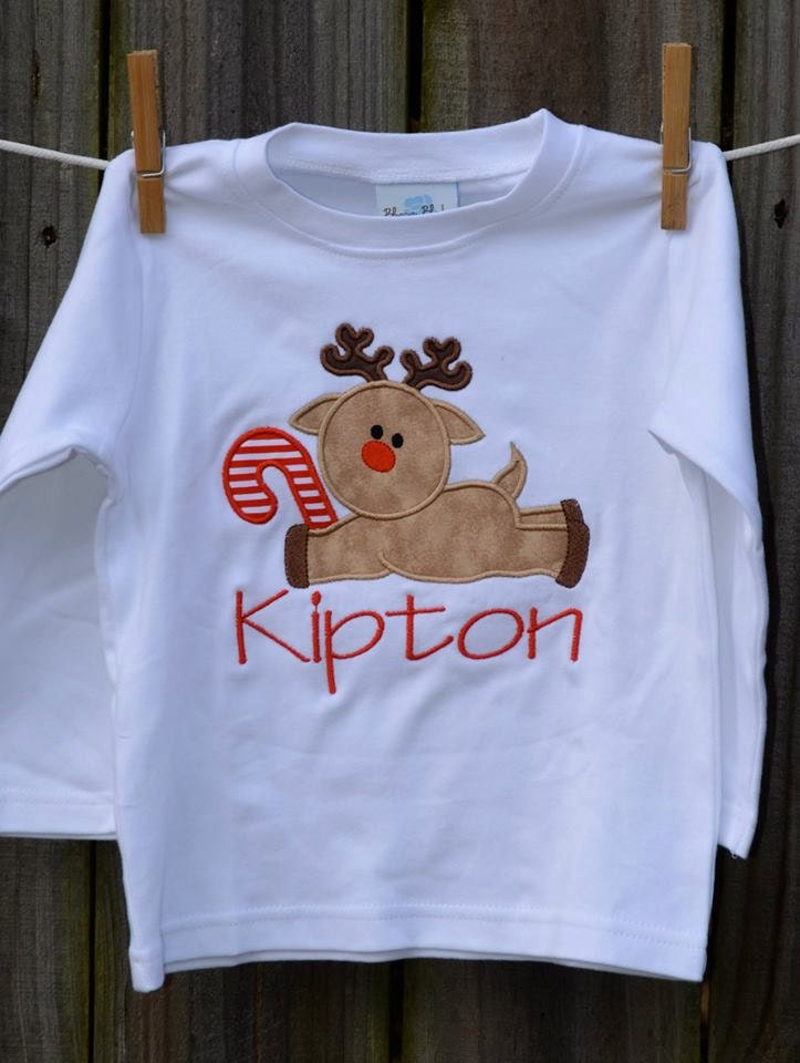 Reindeer With Candy Cane Applique Shirt Or Bodysuit Child, Baby Adult