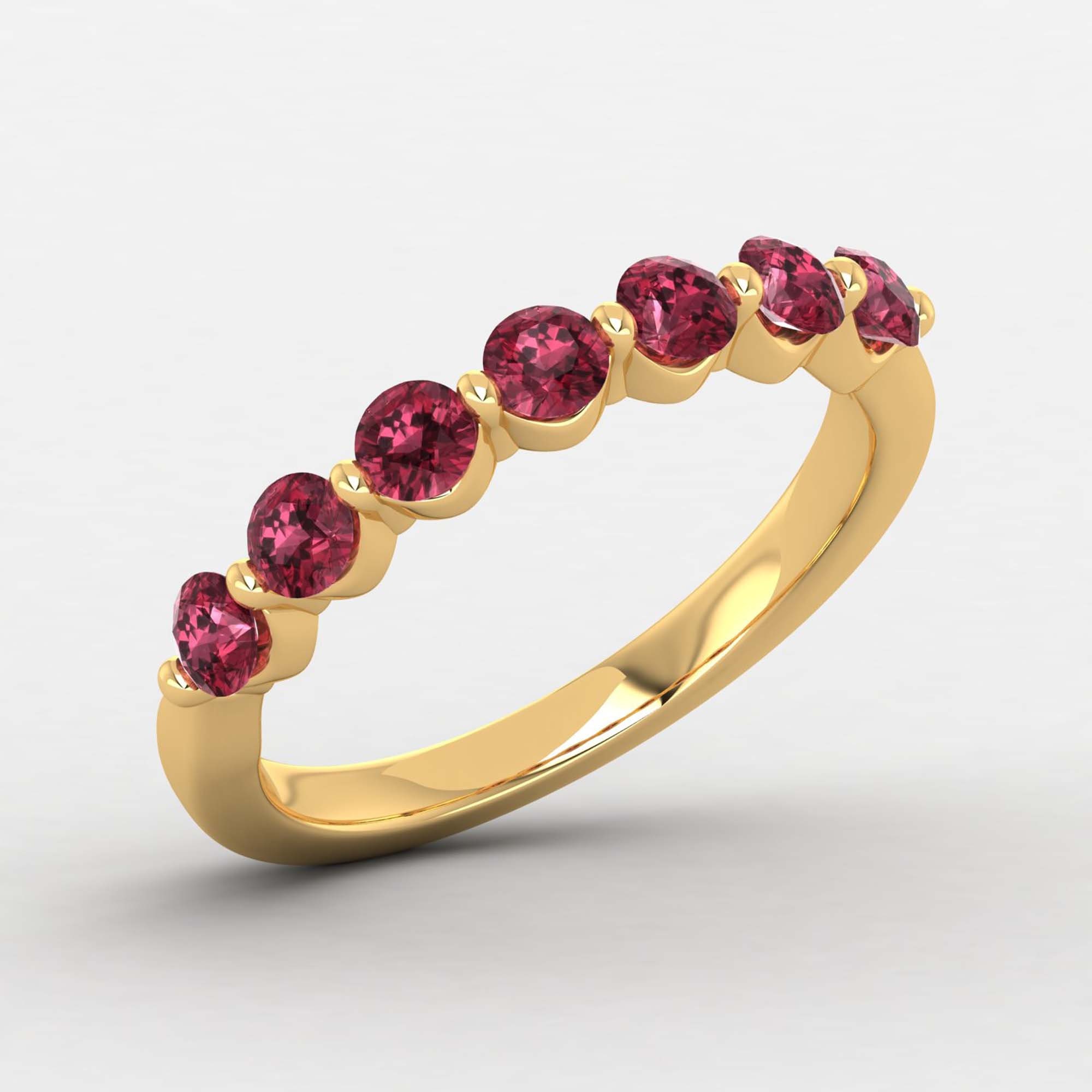 14K Rhodolite Garnet Eternity Ring, Dainty Solid Gold Minimalist 14K White Promise Gift For Women