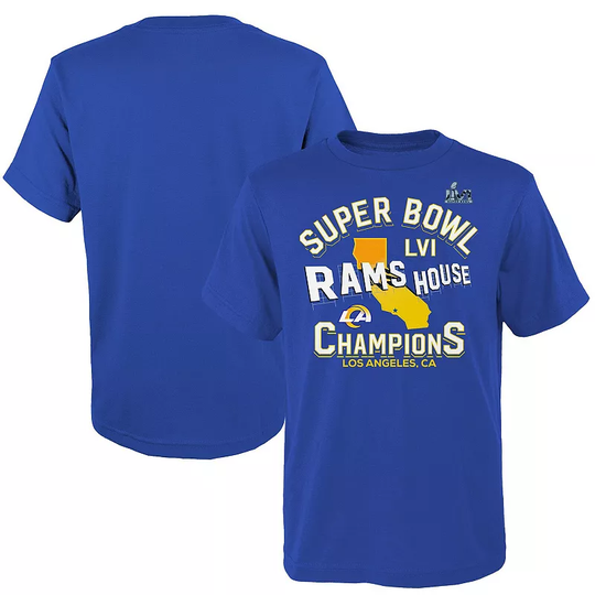 Preschool Fanatics Branded Royal Los Angeles Rams Super Bowl LVI Champions Hard Count Hometown T-Shirt, Kids Unisex, Size: 4, Blue