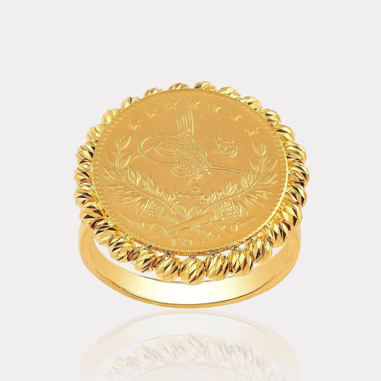22K 916 Solid Gold Ottoman Sultans Signature Ring | Mid Century Dainty Coin Anatolian Vintage