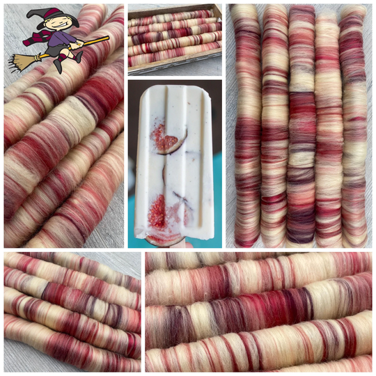 Sweet Rolls - Rolags Punis Hand Blended For Spinning "Figgy Pops" 1 Oz Increments Fiber