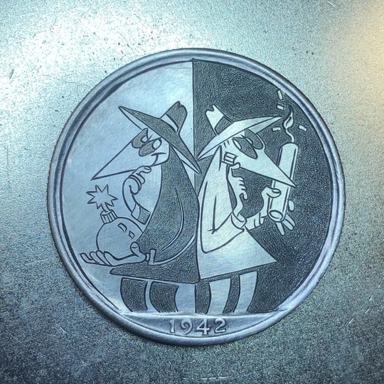 Spy Vs. Hobo Nickel Love Token Hand Carved On A Walking Liberty Half Dollar. Valentine, Jewelry, Fathers Day Gift For Husband His Her